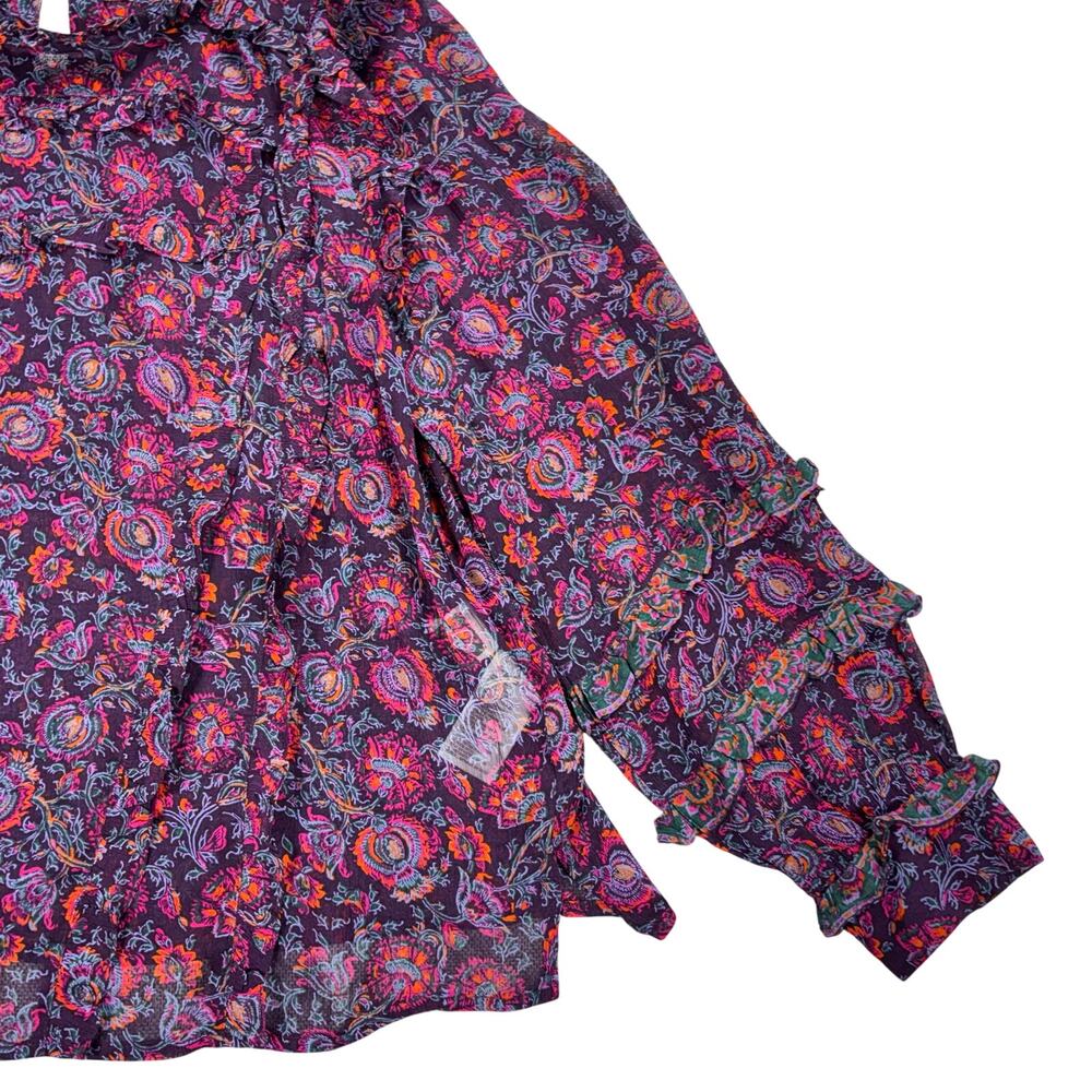 Cleobella x Revolve Fiorella Blouse Purple Paisley Floral Ruffle Long Sleeve L - Picture 5 of 15